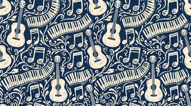 Acoustic Guitar Music Education Folk Art Pattern