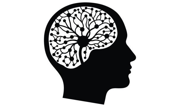Futuristic vector brain ai technology concept with neural network digital intelligence and cognitive computing illustration
