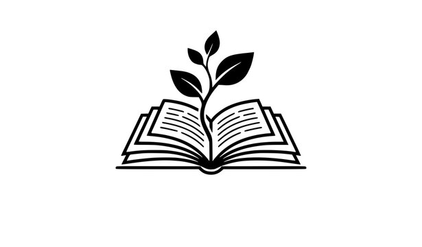 Modern flat design education concept vector illustration with open book and growing green plant sprout logo
