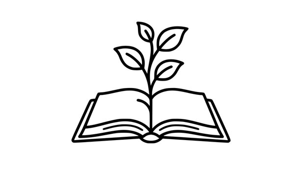 Flat design book with growing plant sprout vector illustration for knowledge growth education concept isolated
