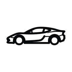 Obraz premium A sleek black and white outline icon of a modern sports car, viewed from the side, depicting its aerodynamic design and wheels.