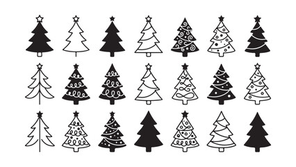 Obraz premium Collection of stylized Christmas tree icons with various holiday decorations designs