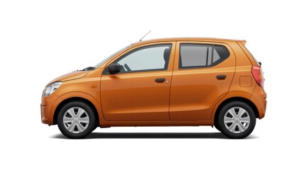 Fototapeta premium Orange hatchback car on white background side view compact vehicle