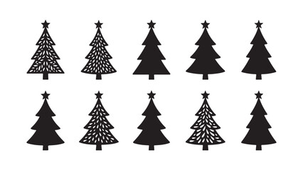Obraz premium Set of stylized Christmas trees with intricate patterns isolated on transparent background