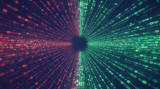 Abstract Digital Data Streams Flowing Through a Tunnel