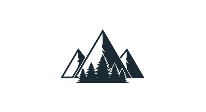 Black mountain silhouette with forest pine trees landscape.