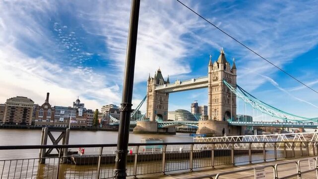 Tower Bridge in London, UK, United Kingdom. Time lapse.