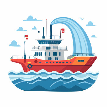 Fireboat spraying water in the ocean