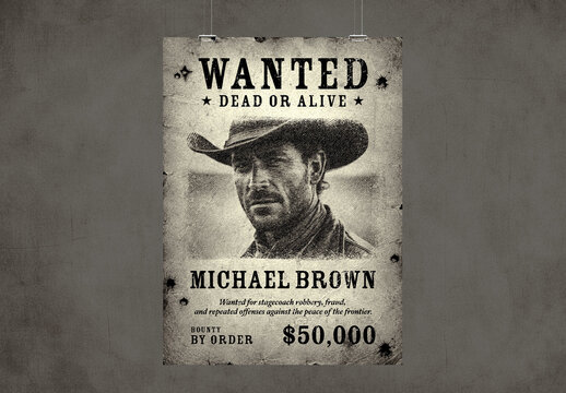 Old West Wanted Poster Template, Vintage Western Bounty Flyer, Sheriff Reward Notice Design