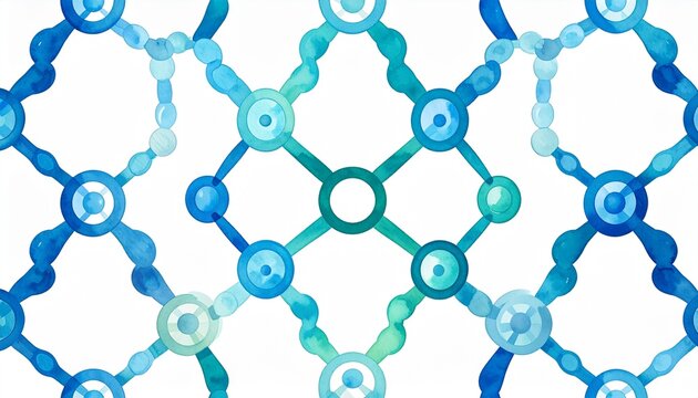 Polymer chain molecular structure seamless pattern in 2D scientific illustration style on white background