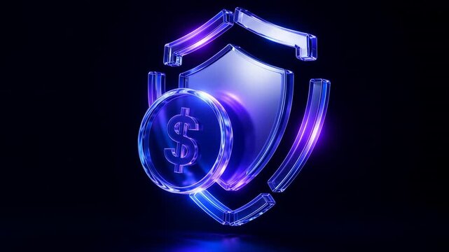 Glass Shield Dollar Coin Financial Protection 3D Render