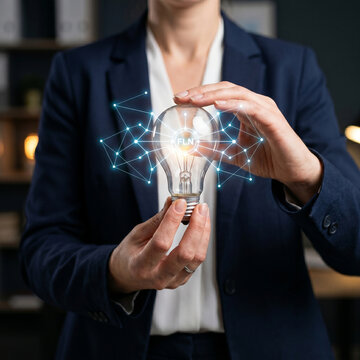 Federated learning network digital innovation in hand with light bulb and data node concept