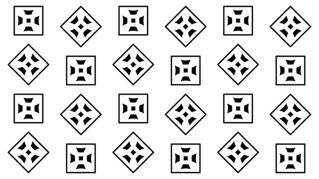Abstract black and white geometric tile seamless pattern. Minimalist monochrome square and rhombus stencil vector texture for fabric print. Ethnic tribal moroccan tile repeating background.