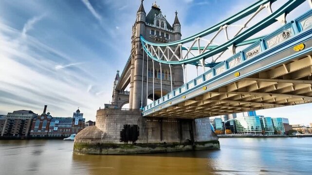 Tower Bridge in London, UK, United Kingdom. Time lapse.