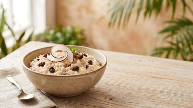 Colombian Arroz con Coco, creamy aromatic rice cooked in fresh coconut milk with cinnamon
