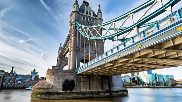 Tower Bridge in London, UK, United Kingdom. Time lapse.