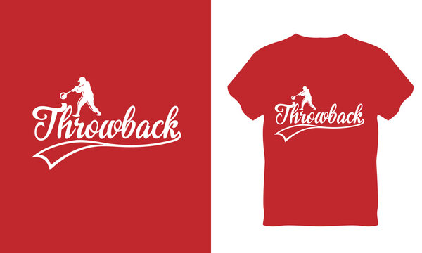 A classic vintage vector typography design featuring the word "Throwback" in an elegant script font with a traditional athletic swash underneath. The design includes a white silhouette of a baseball p