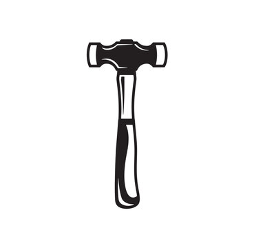 Ball peen hammer black and white icon illustration for industrial or craft design with home improvement construction metalworking