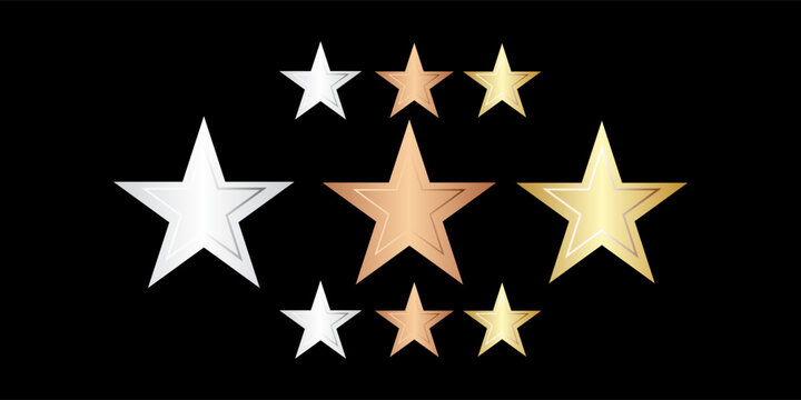 Gold, silver and bronze metal circle frames 3d vector realistic illustration. First, second and third place medals or buttons isolated on white background. Certified. Quality blank, empty badge set.