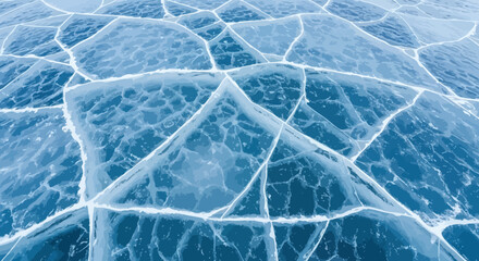 Cracked blue ice texture on frozen lake surface © MUDAYANAH