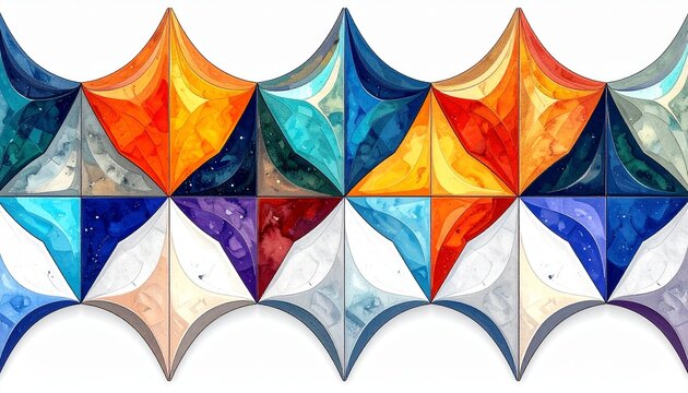 Colorful hyperbolic geometry tile pattern in seamless abstract design on white background