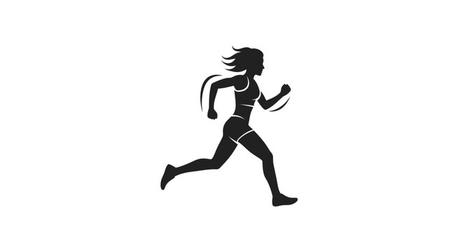 Female athlete running silhouette isolated on white background