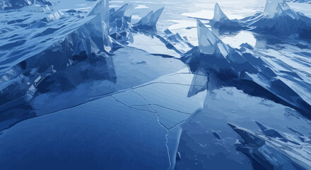 Frozen arctic landscape with sharp blue ice crystals and cracks © MUDAYANAH