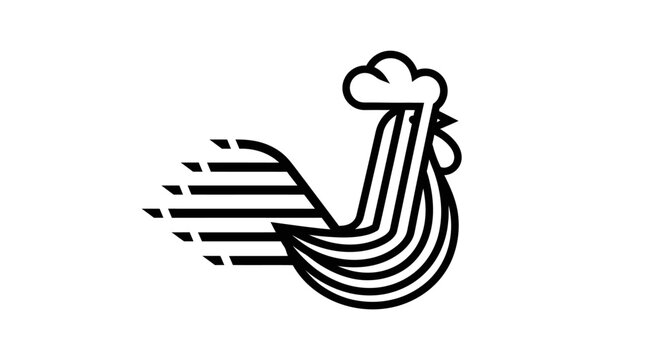 Artistic logo of a stylized rooster with a sum of parallel lines, minimalist monochrome