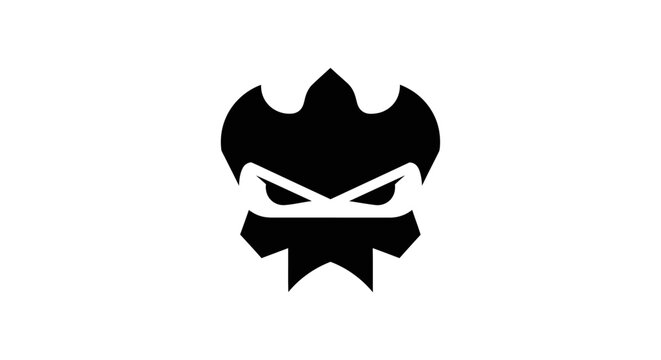 Black and white stylized superhero mask with sharp angles and fierce expression