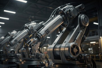 Fototapeta premium Advanced Robotic Arms in Industrial Manufacturing Facility