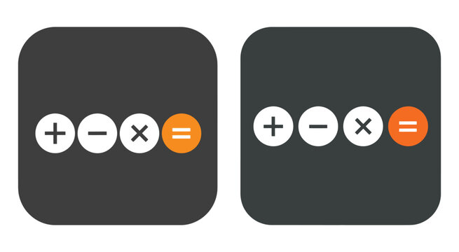 Mathematical signs plus minus multiply and equal symbols in dark squares