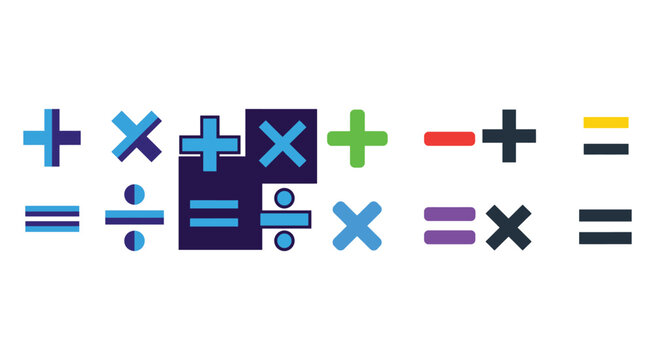 Colorful math symbols and arithmetic operation icons set