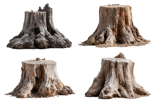 dead tree stump set isolated on white transparent background - design element cut-out object collection