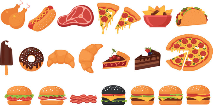 Fast food silhouette icon vector illustration with decorative design, elegant dessert artwork, creative cuisine composition, ornamental background pattern
