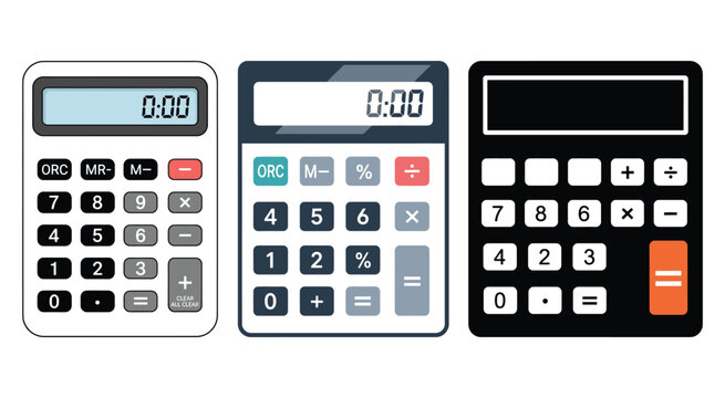 Set of three electronic calculators for business and school math