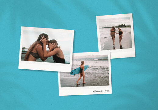 Polaroid Photo Mockup Template For Instant Film Picture Frame Collage Presentation & Retro Moodboard