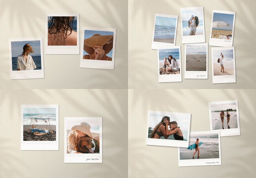Polaroid Photo Mockup Template For Instant Film Picture Frame Collage Presentation & Retro Moodboard Set