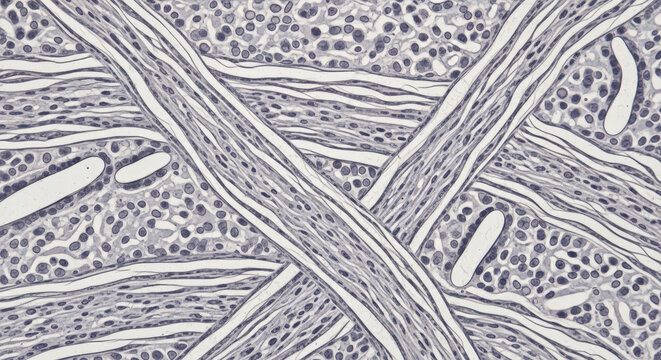 Histological muscle tissue fibers under microscopic staining cells collagen