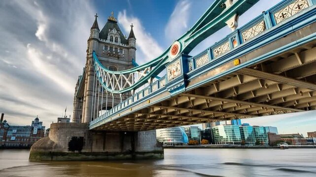 Tower Bridge in London, UK, United Kingdom. Time lapse.