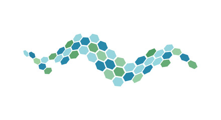 Fototapeta premium Blue and green geometric hexagon wave on white background