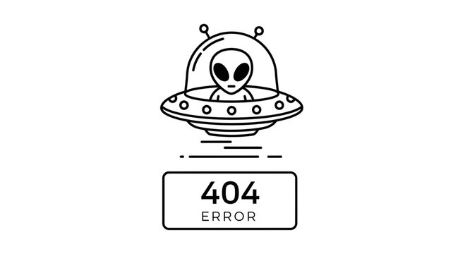 Alien in UFO Flying Over 404 Error Message - Futuristic Technology Concept