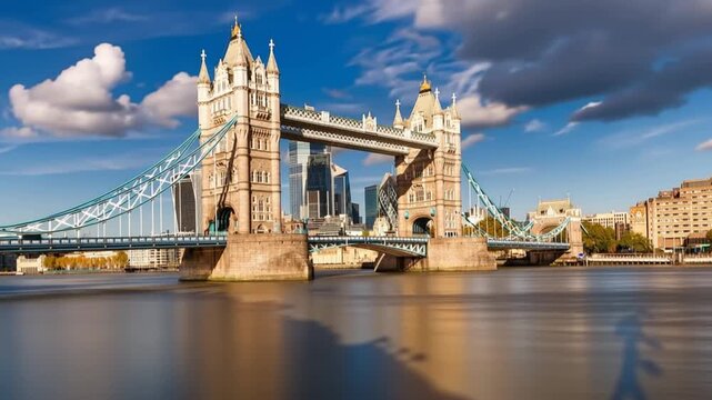 Tower Bridge in London, UK, United Kingdom. Time lapse.
