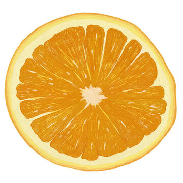 Yellow lemon slice digital painting, round citrus fruit cross section illustration, textured art element
