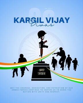 Blue and White Illustrated Kargil Vijay Diwas
