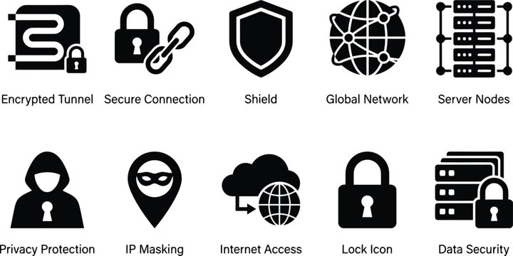 Cyber Security and Network Protection Icons   Data Security and Privacy