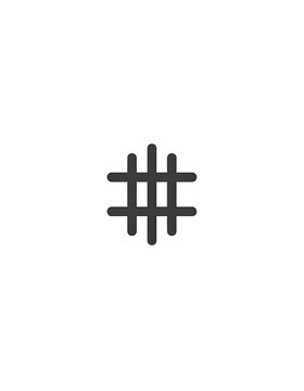 A large dark grey hash symbol on white