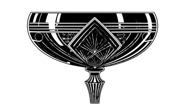 Ornate black and white illustration of a decorative goblet with diamond design