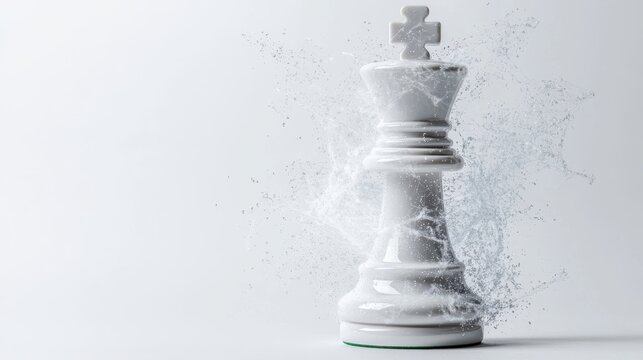 White chess king piece surrounded by dynamic splash of water effects white chess king sculpture engulfed by explosive water liquid motion