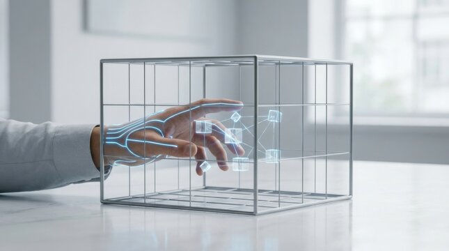 Person's hand touching a wire cage illustrating multi-agent ai operations and complex interactions in digital systems