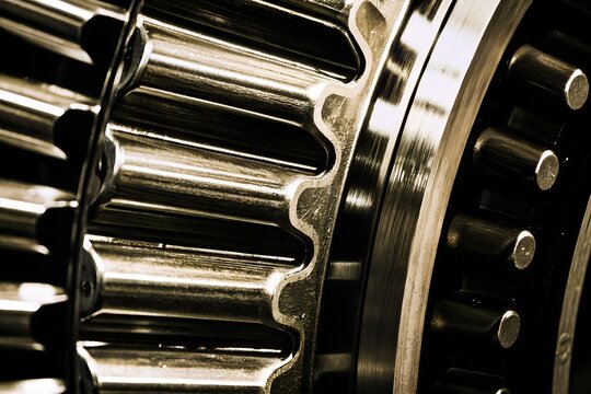Silver grey steel gear background with concentric cog teeth structure